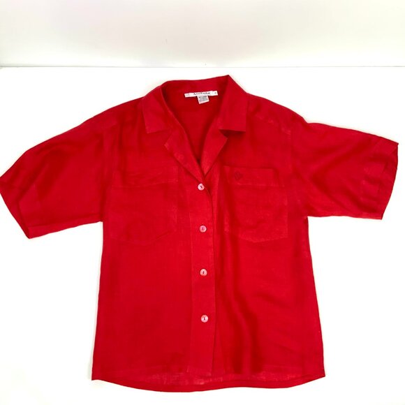 Vintage 90s Ann Taylor 100% Linen Red Button Up Shirt Small - Picture 14 of 16